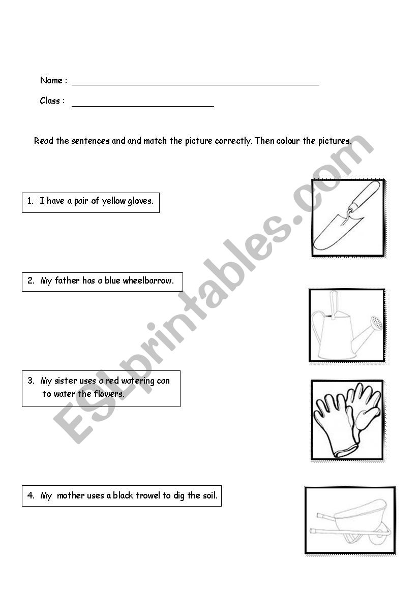 Gardening tools worksheet