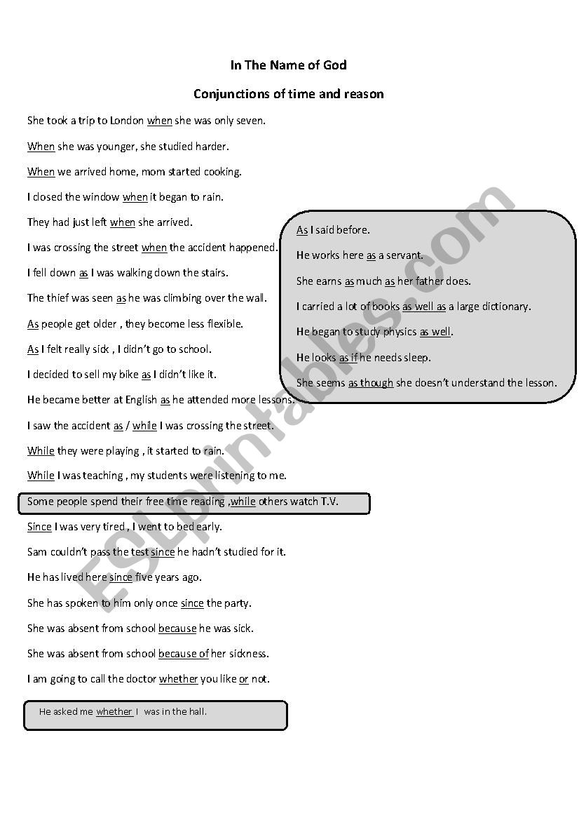 Conjunction of Conjunctions of time and reason 