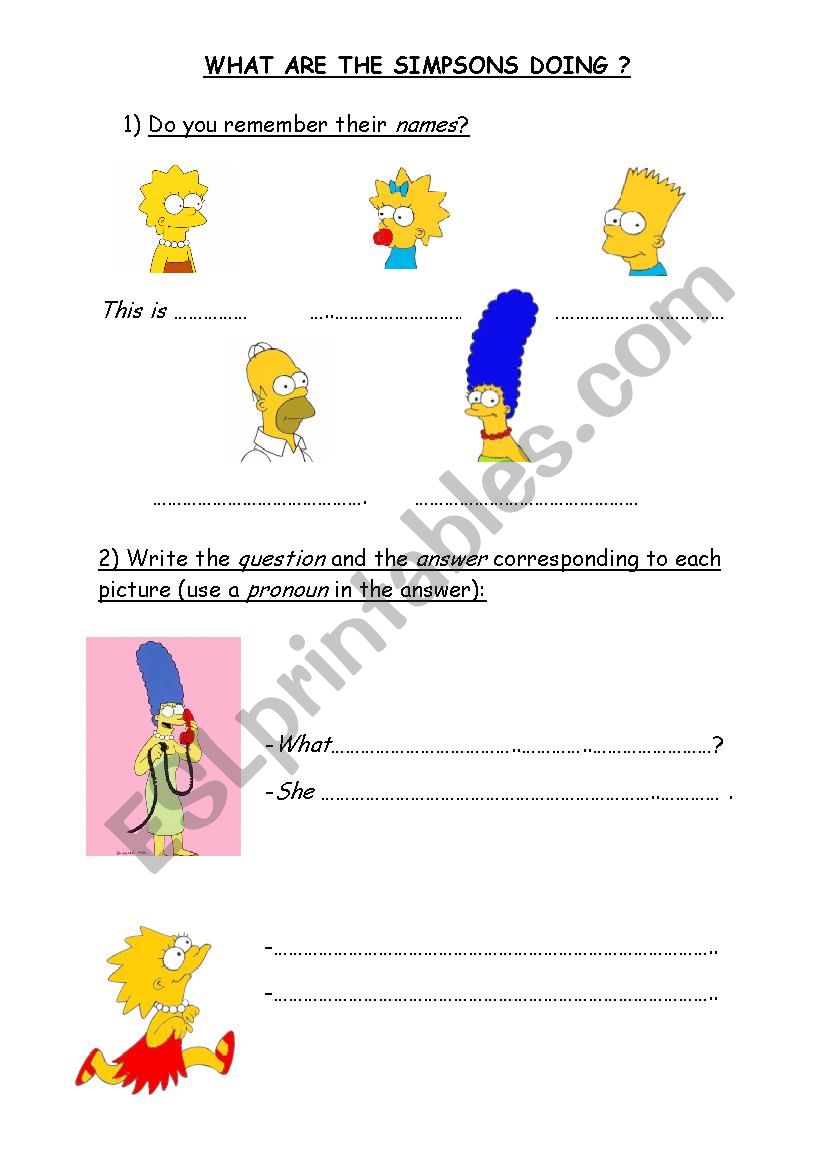 What are the Simpsons doing? worksheet