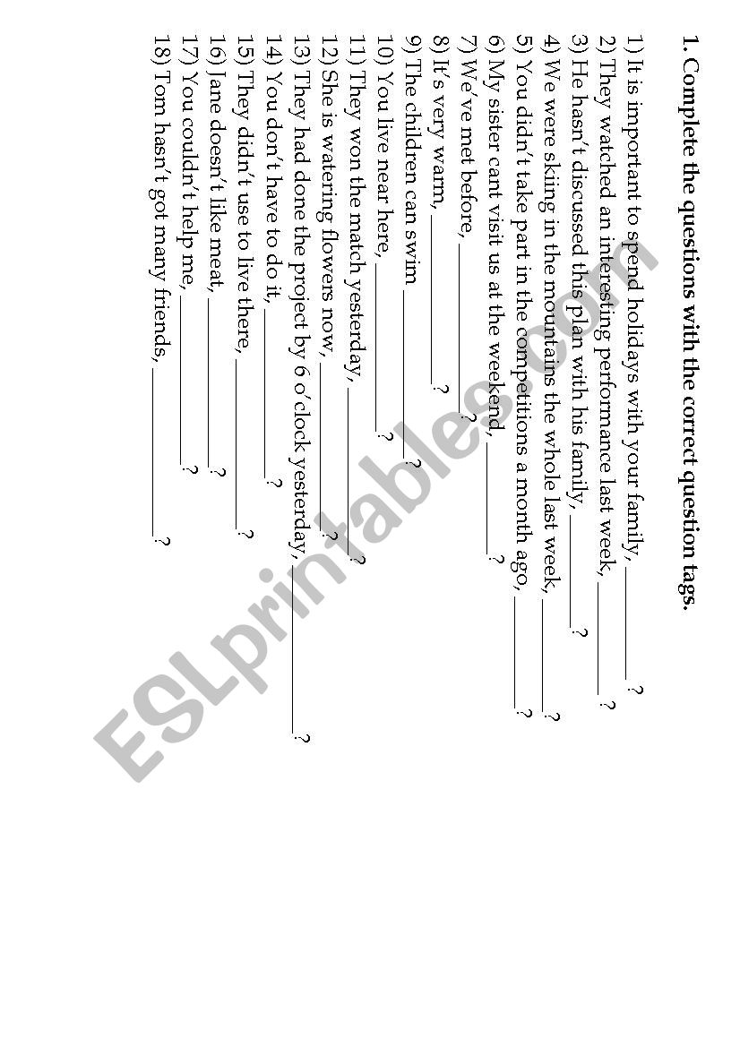 Tag Questions and used to worksheet