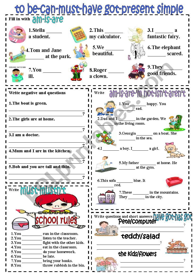 Basic Verbs Esl Worksheet