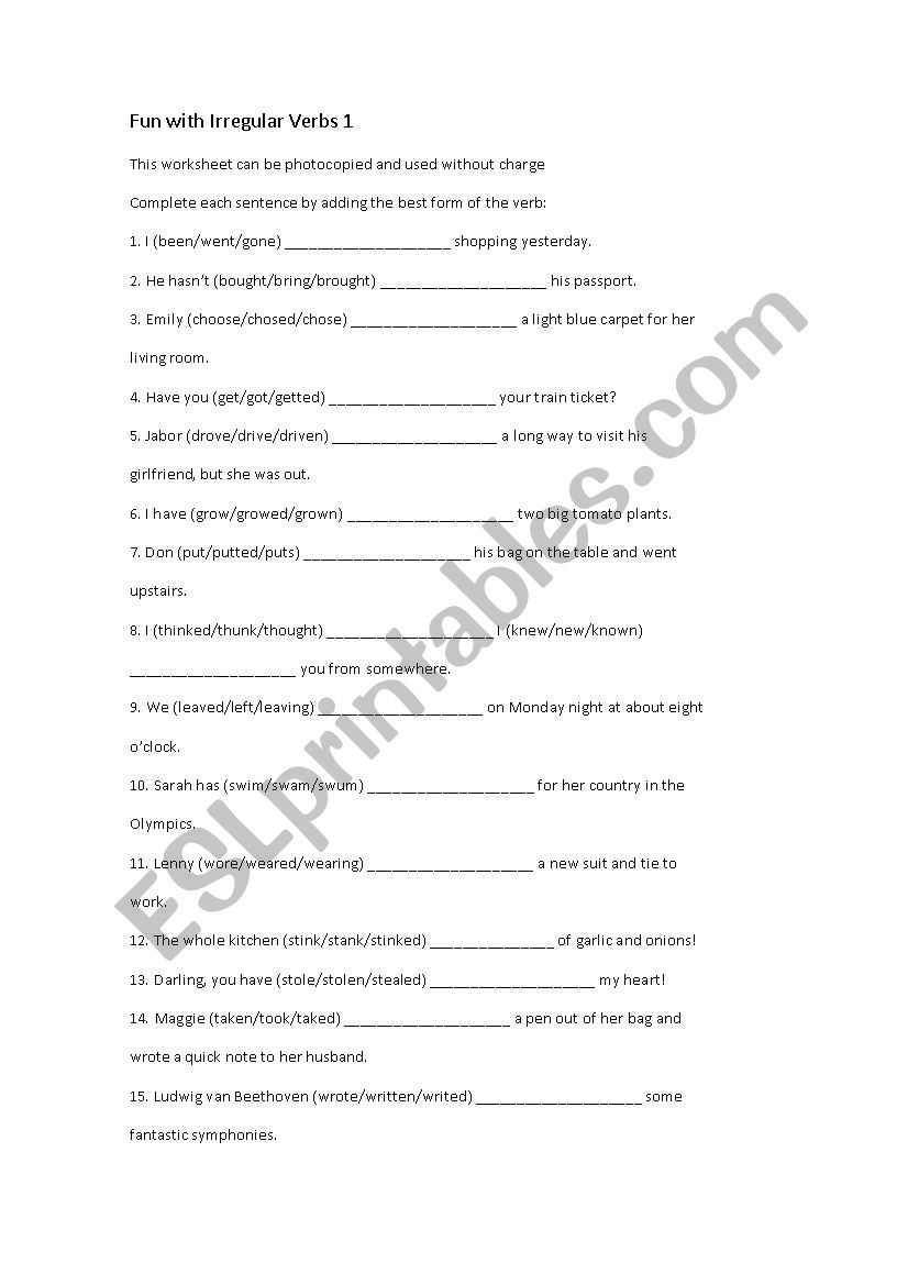 Fun with irregular verbs worksheet