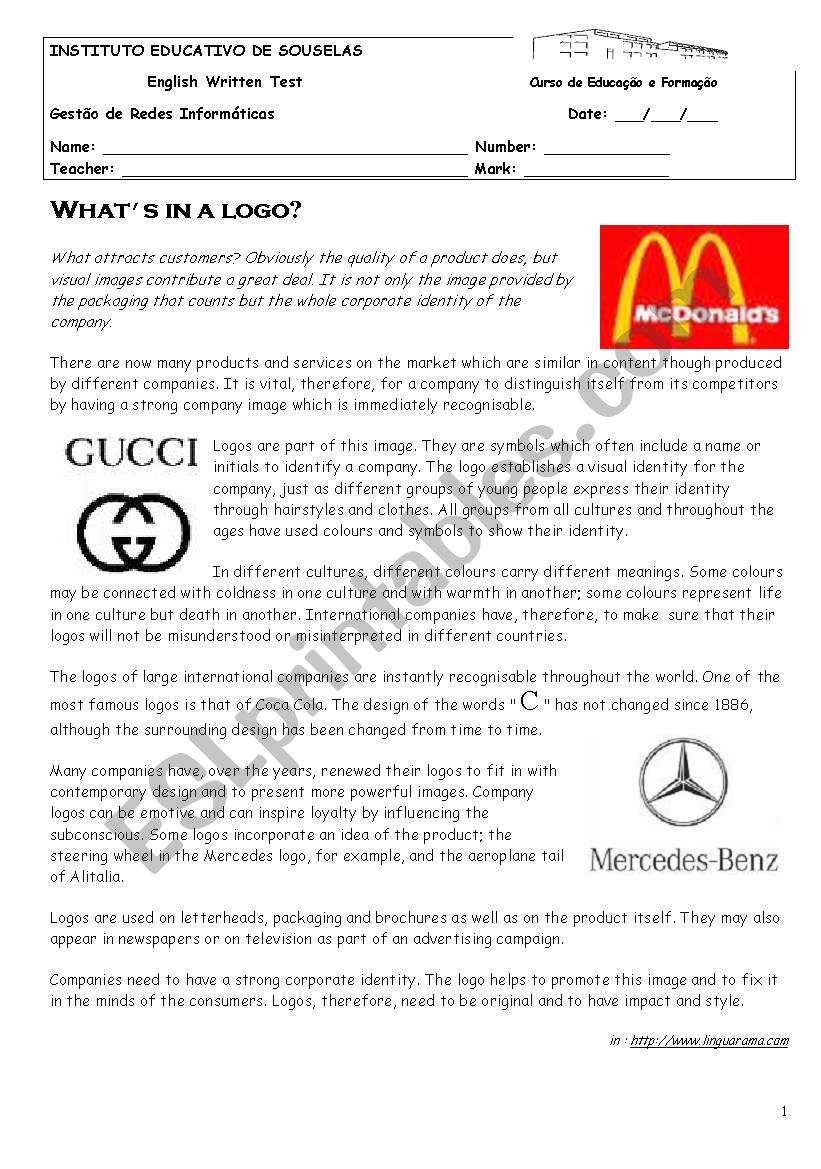 Whats in a logo worksheet