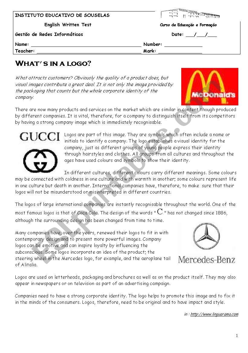 Whats in a logo worksheet