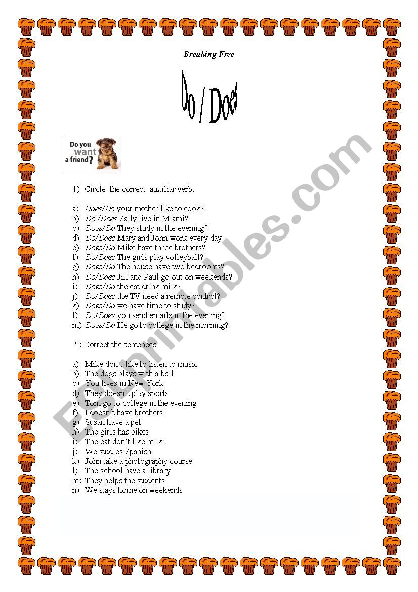 Use of Do or Does worksheet