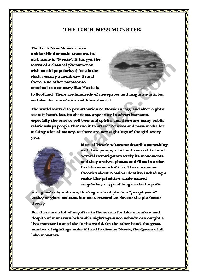 The Loch Ness Monster worksheet