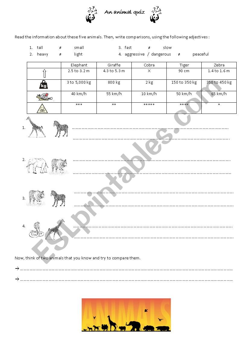 An animal quiz worksheet