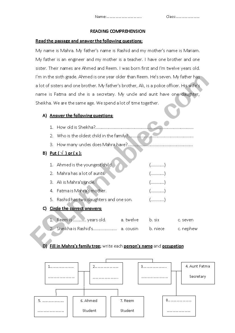 Reading Comperhension worksheet