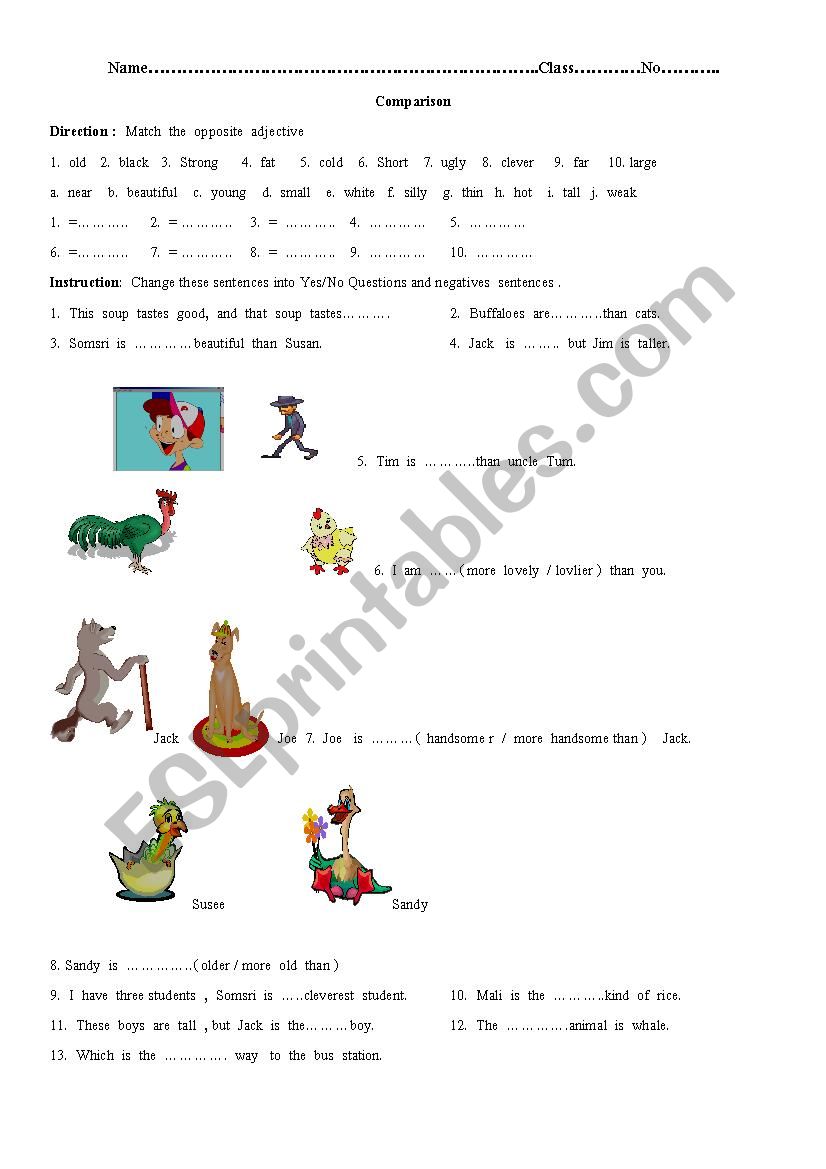  Comparison worksheet