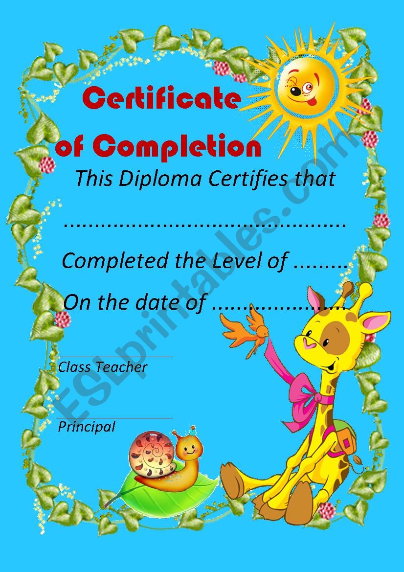 Certificate of Completion worksheet