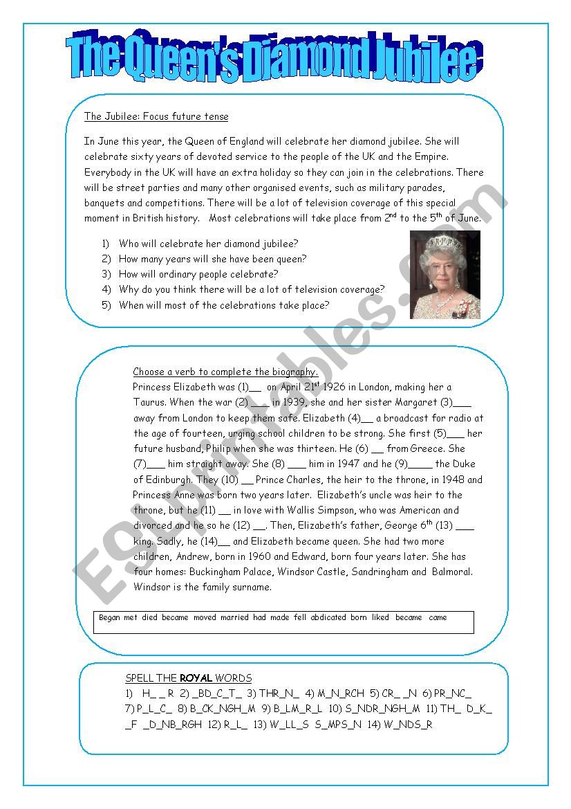 The Queens Diamond Jubilee worksheet
