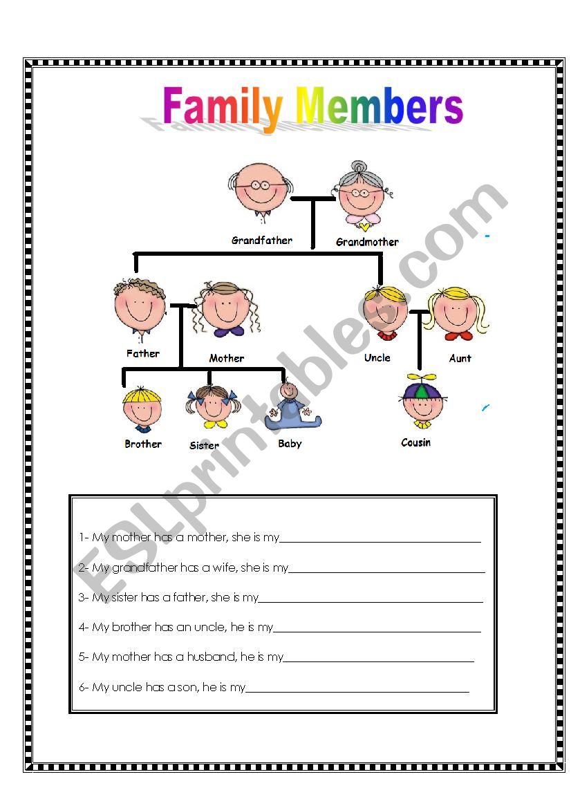 Family Relationships worksheet