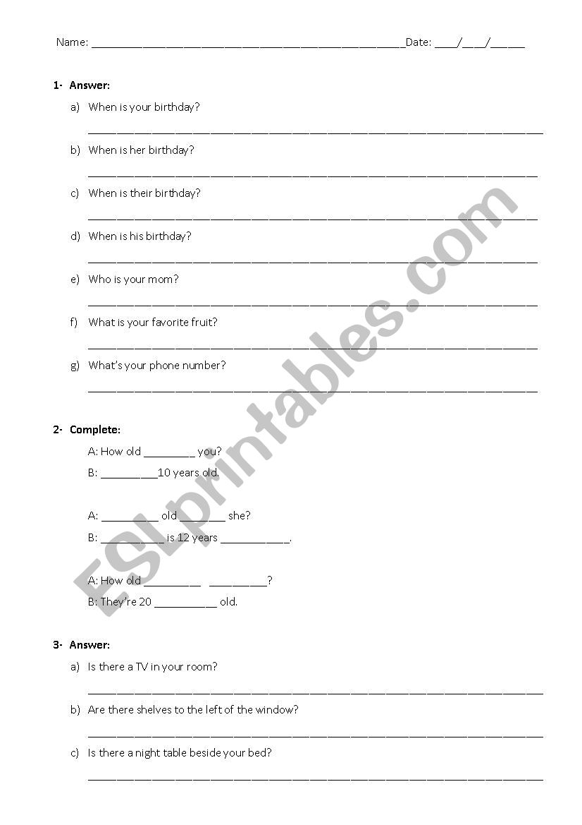 Questions and pronouns worksheet