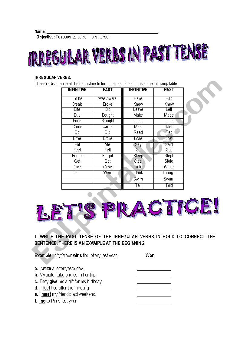 Irregular verbs in past tense 