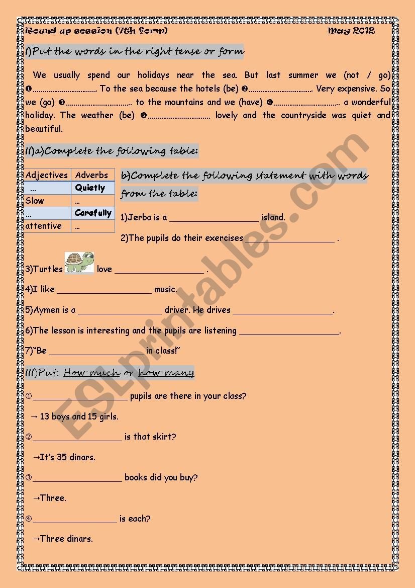 Round up session (7th form) worksheet