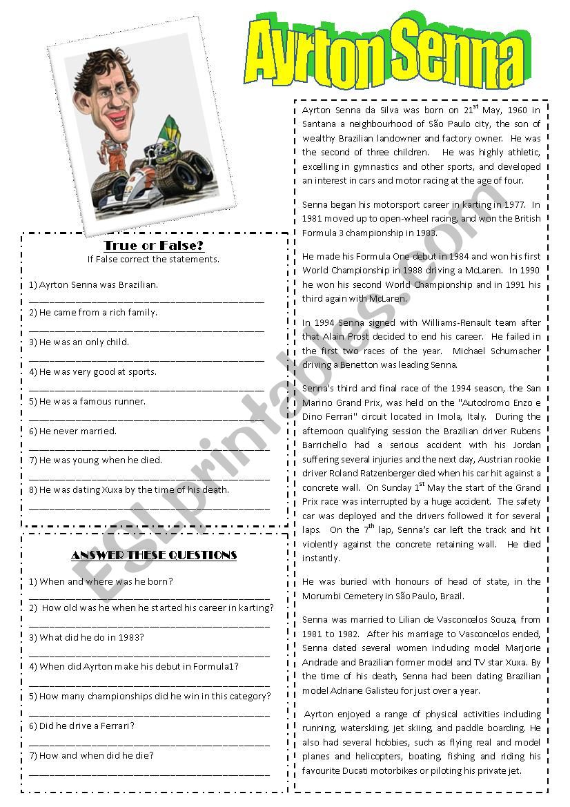 Ayrton Senna worksheet