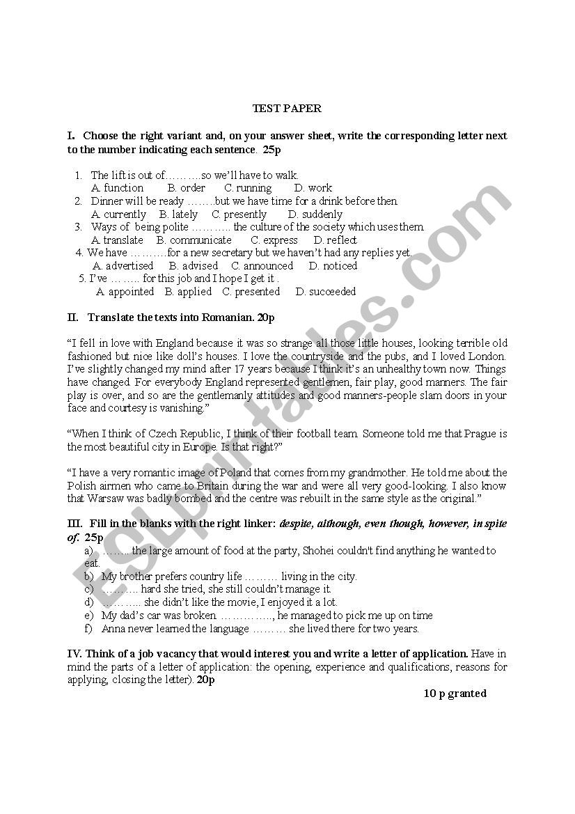 Test worksheet