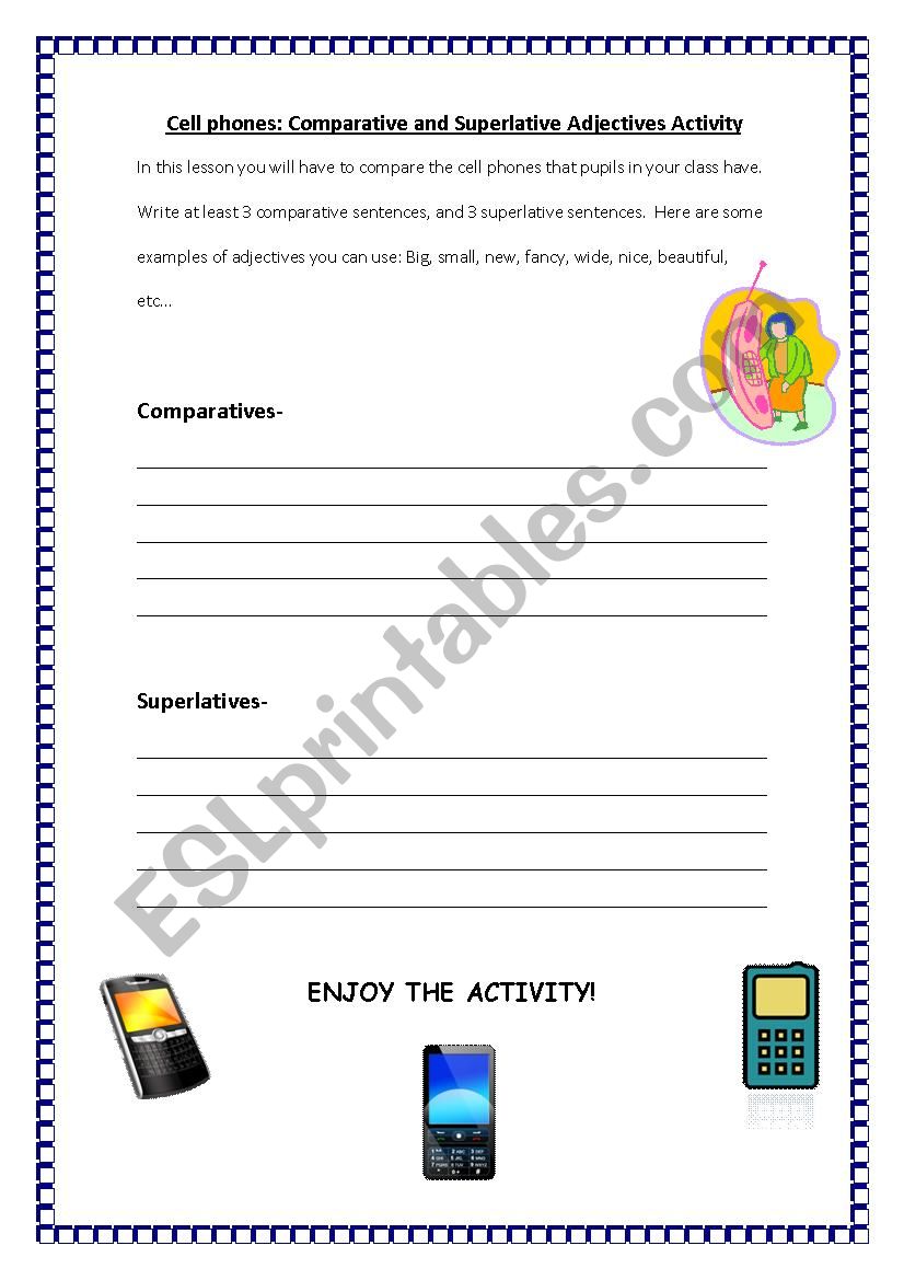  Comparative and Superlative Adjectives Activity- Cellphones