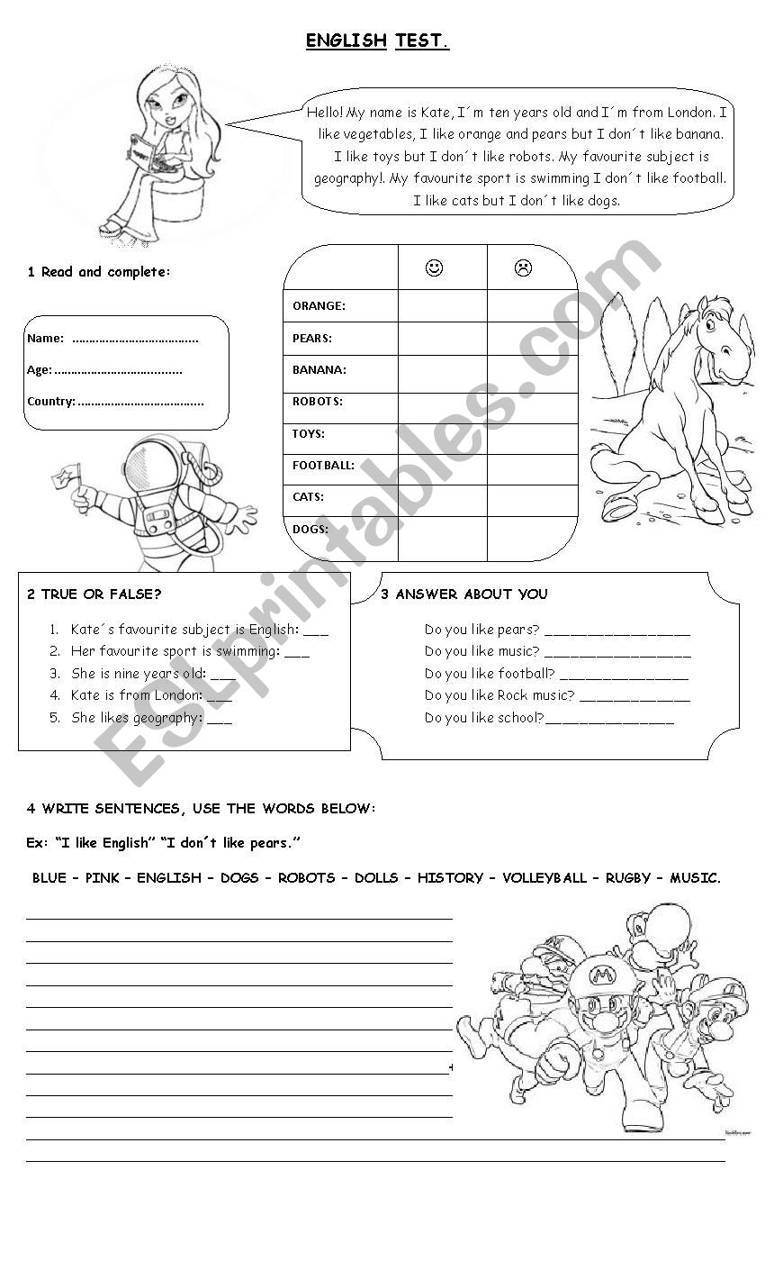 English Test worksheet