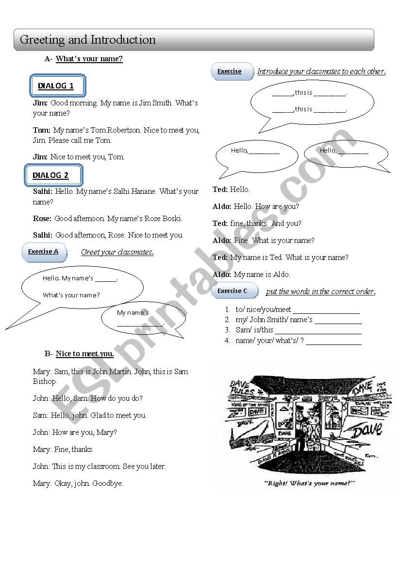 Greeting and Introduction worksheet