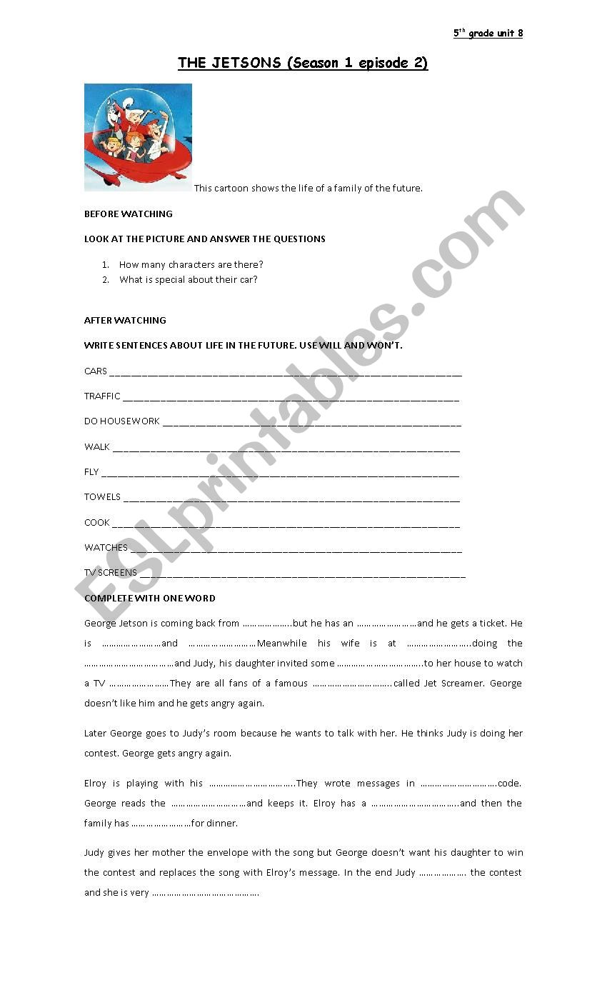 The jetsons worksheet