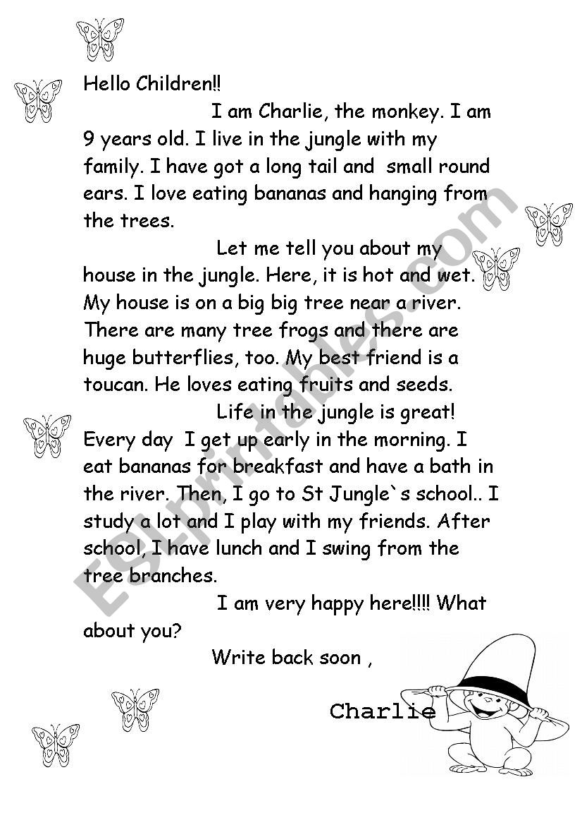 A LETTER FROM THE JUNGLE worksheet