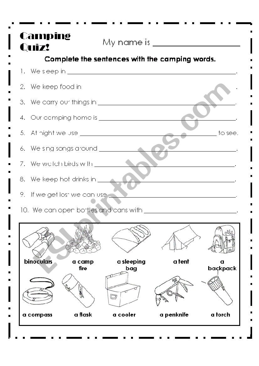 Let´s Camping **** (Camping Quiz)**** ESL worksheet by MIGUELPZ