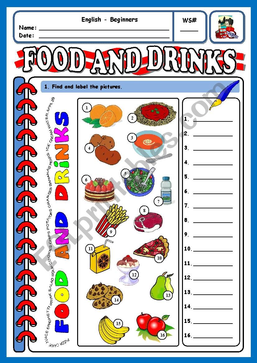 Food and drinks worksheet