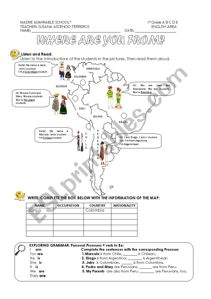 Where are you from? worksheet