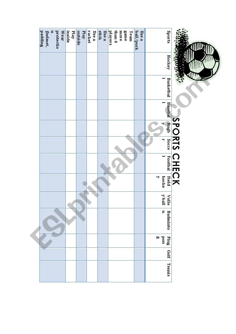 Sports Checklist worksheet