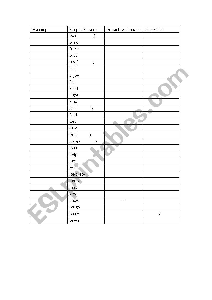 Tense worksheet