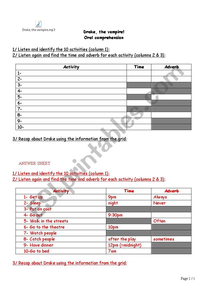 Drakes routine worksheet