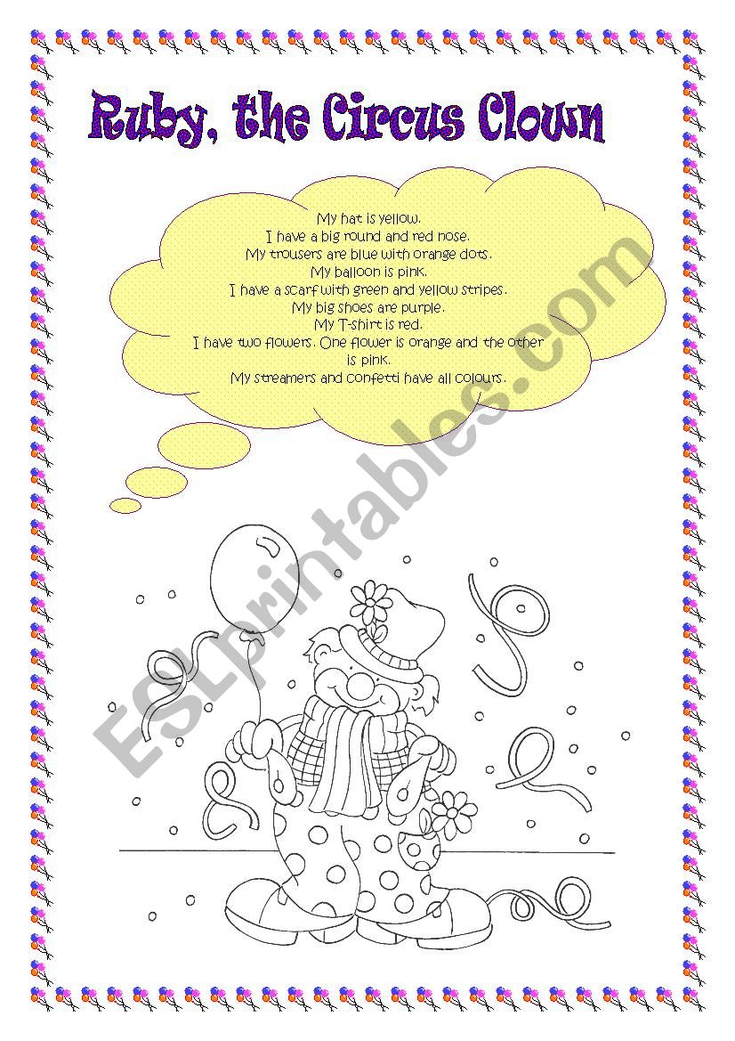 Ruby, the Circus Clown worksheet