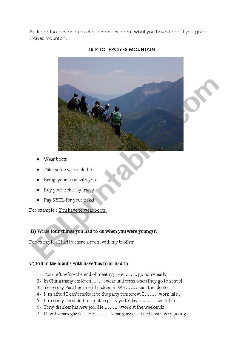 TRIP TO ERCIYES MOUNTAIN worksheet