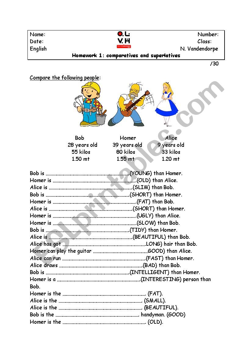 Comparatives and superlatives worksheet