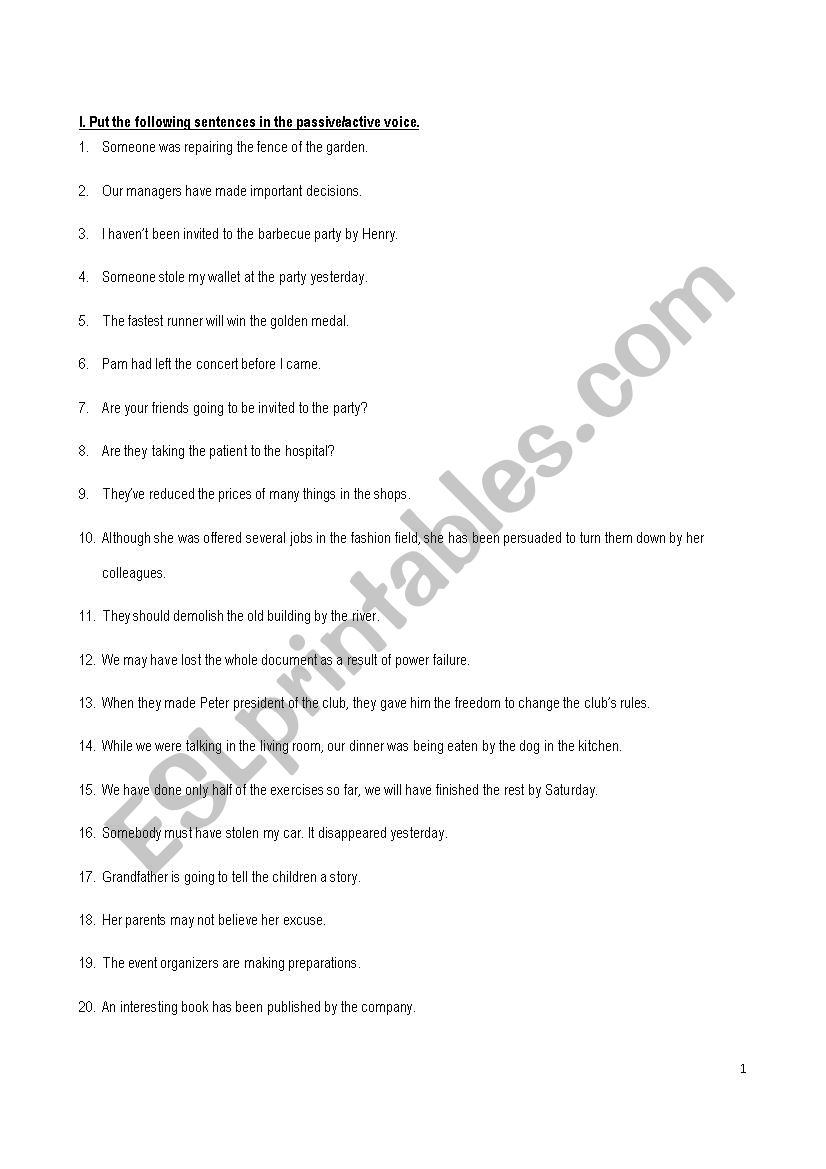 Active-Passive Exercises worksheet