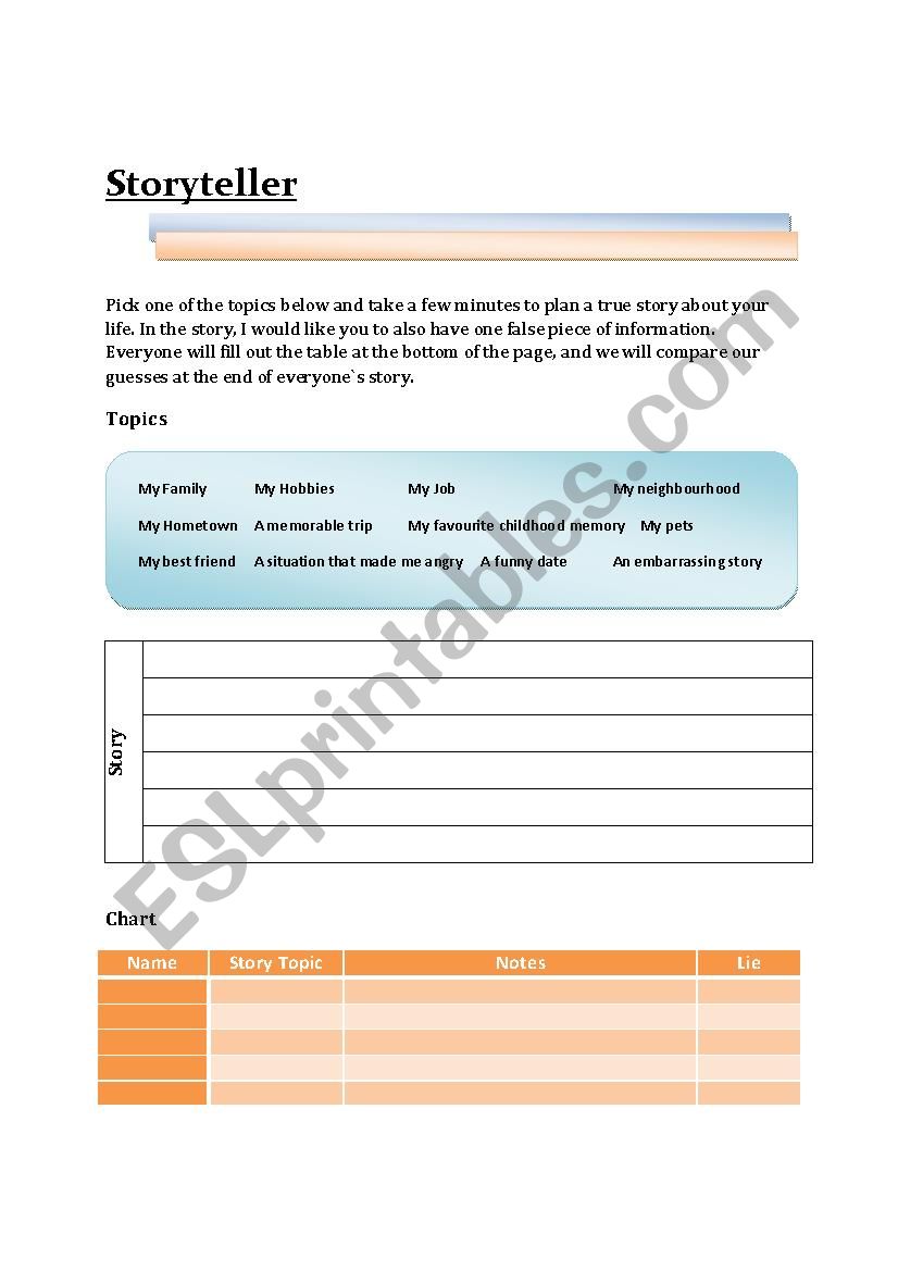 Storyteller worksheet