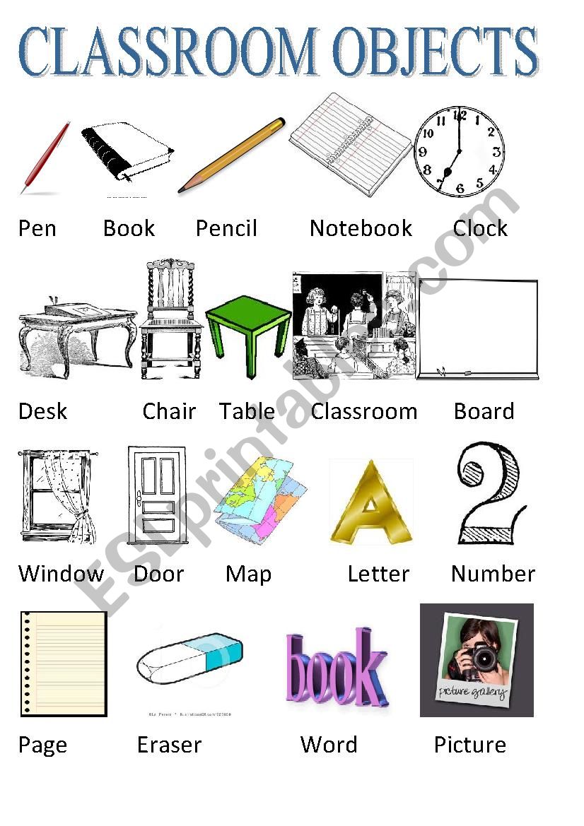 Classroom objects worksheet