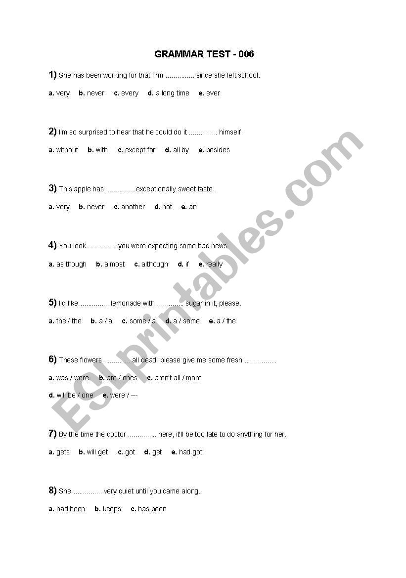 Grammar test 06   with answer keys