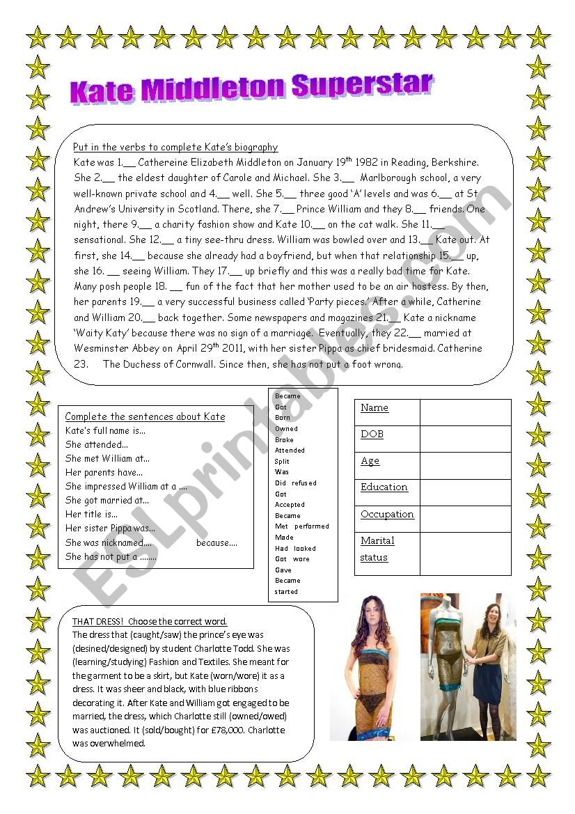 Kate Middleton Superstar worksheet