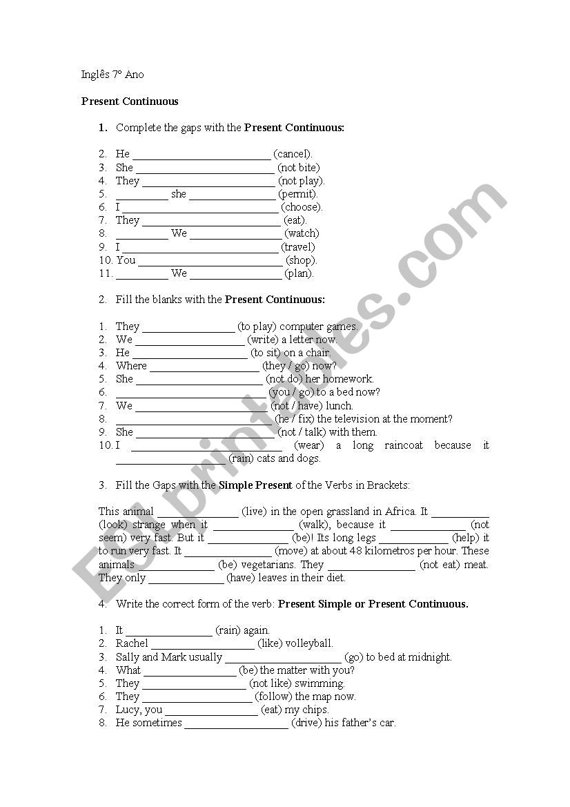 Present Continuous worksheet