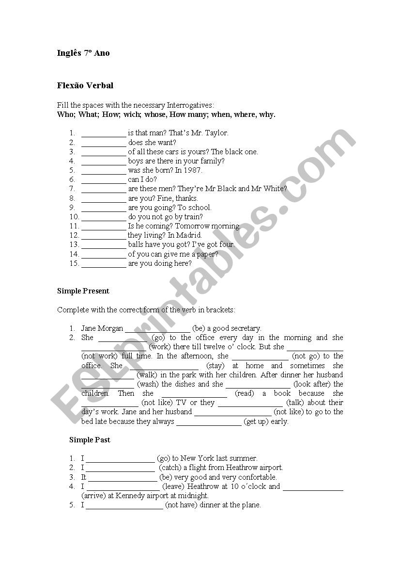 W-questions, Simple Present e Simple Past