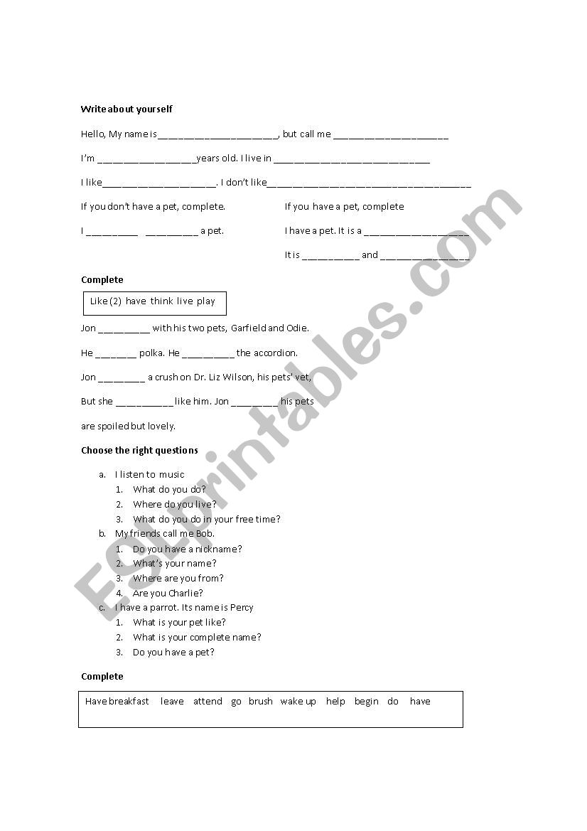 SIMPLE PRESENT worksheet