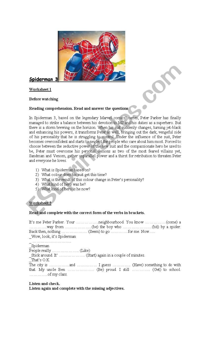 Spiderman 3 worksheet