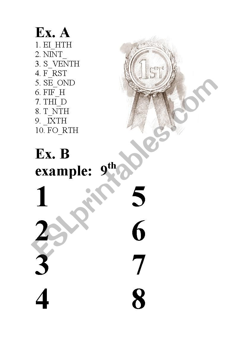 Ordinal Numbers worksheet