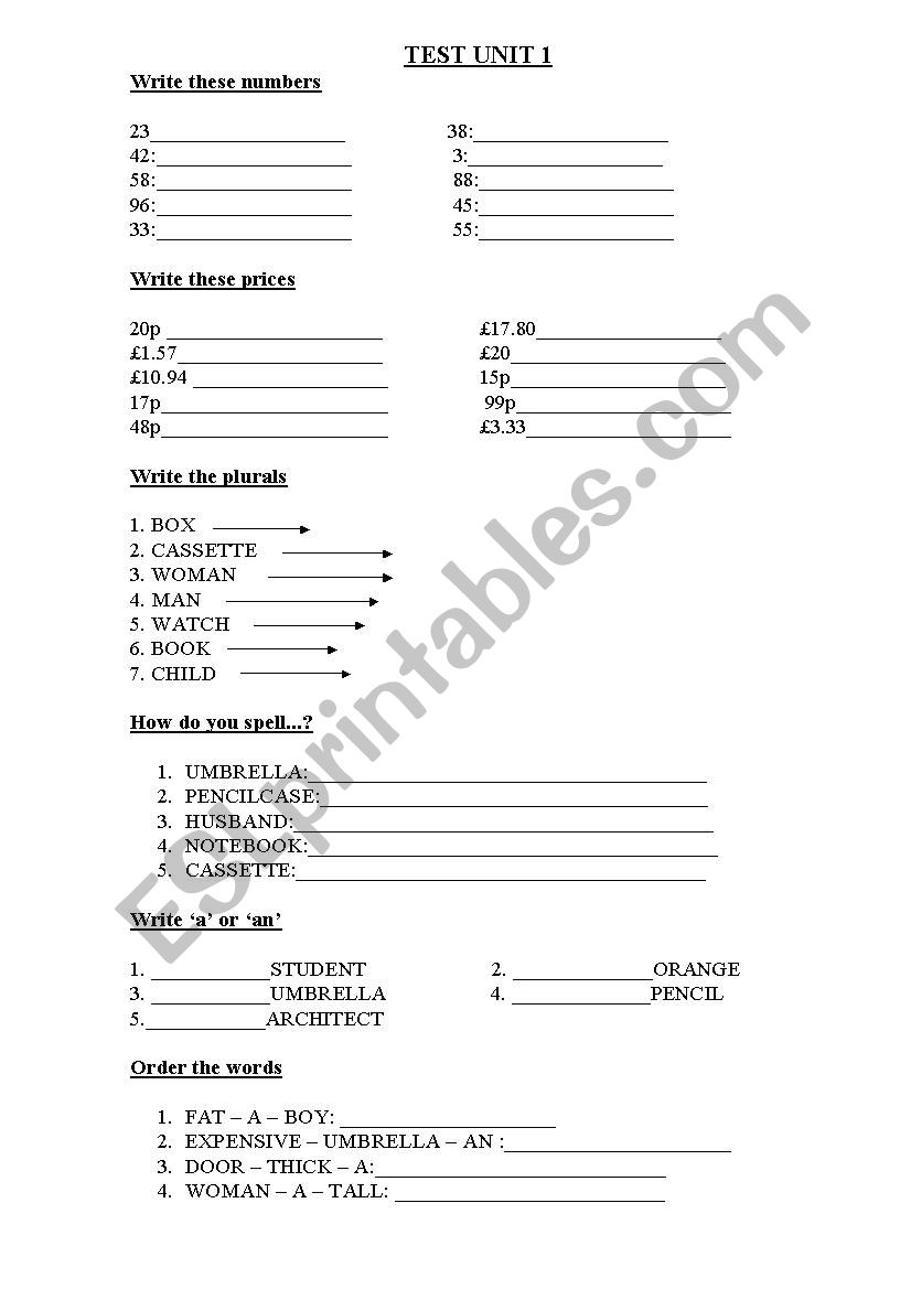 TEST worksheet