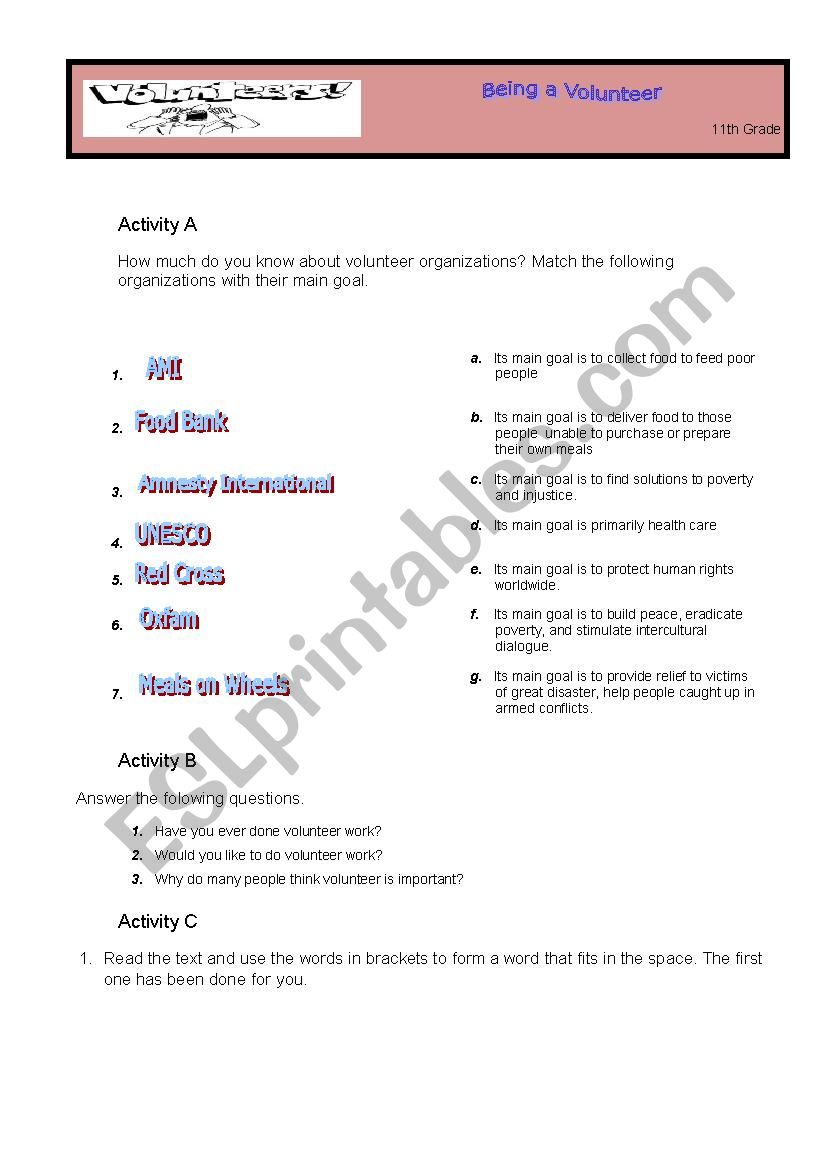 volunteering worksheet