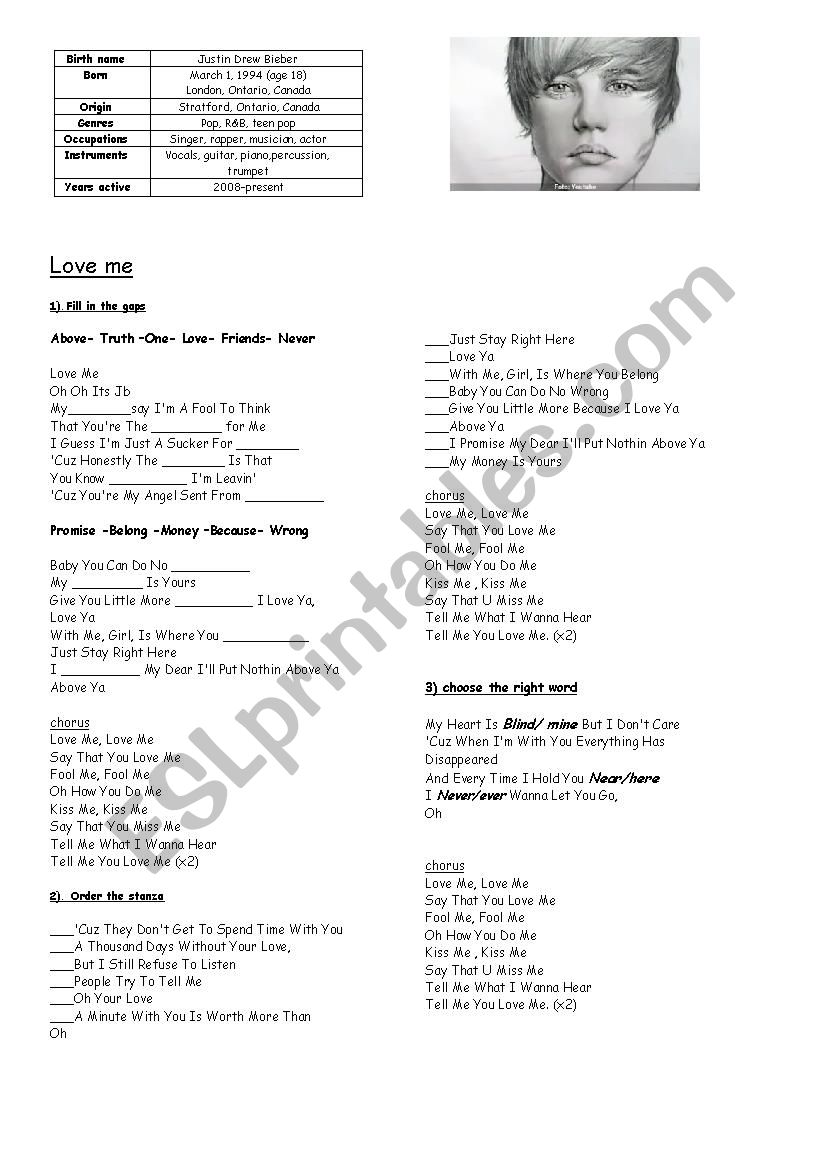 Songs for kids worksheet