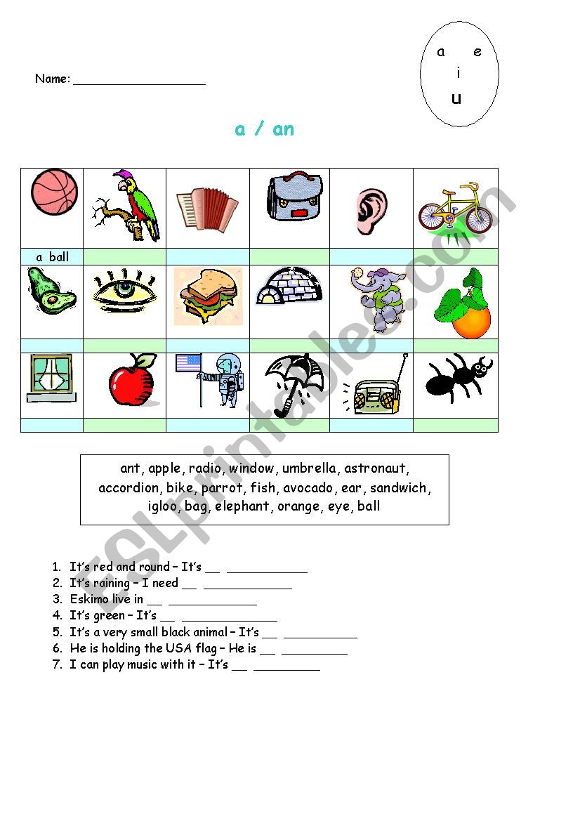 A or An  worksheet
