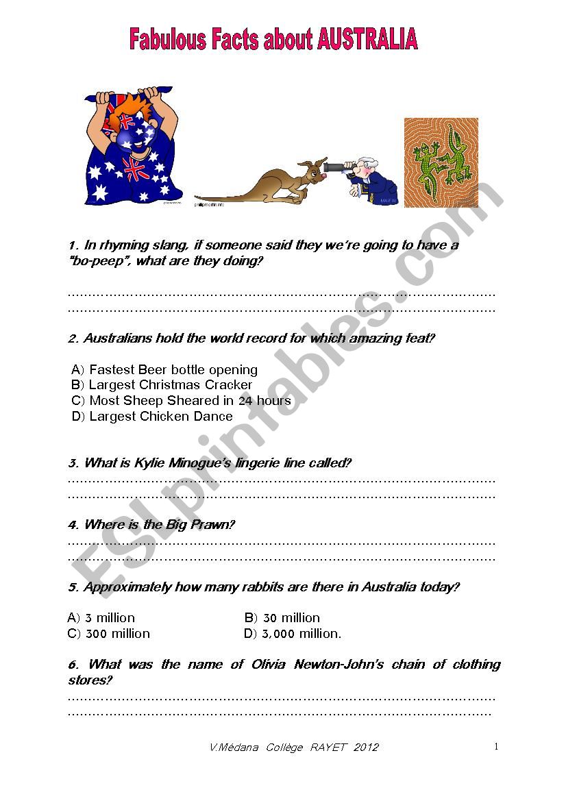 FABULOUS FACTS ABOUT AUSTRALIA 10 questions QUIZ